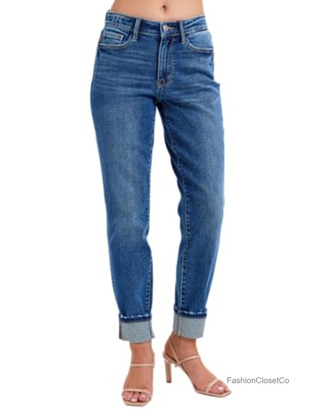 Judy Blue Mid Rise Vintage Wash Boyfriend Jeans with Cuff